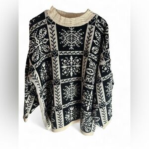 VTG 90s Oversized Black & Cream Snowflake Print Sweater by Stefano  One Size